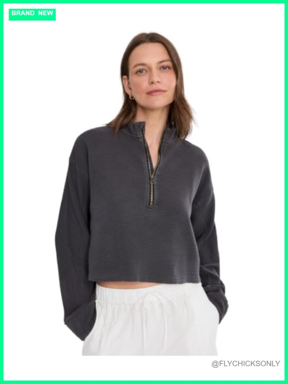 We The Free Celeste 1/4 Zip Pullover Cotton Cropped Boxy Sweater